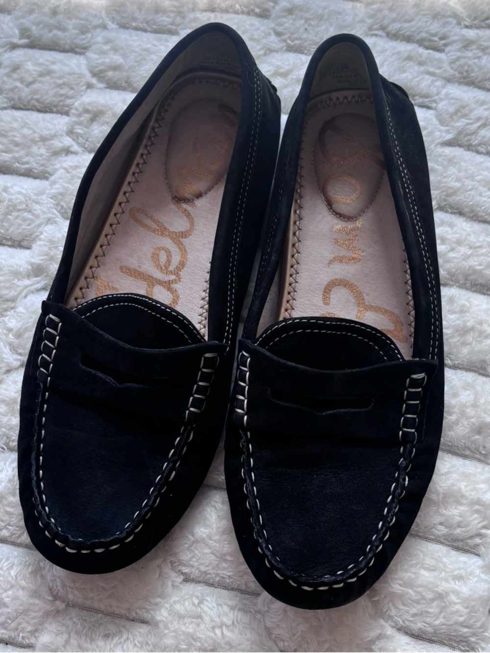 Sam Edelman Black Genuine Suede Penny Loafers - Women s7